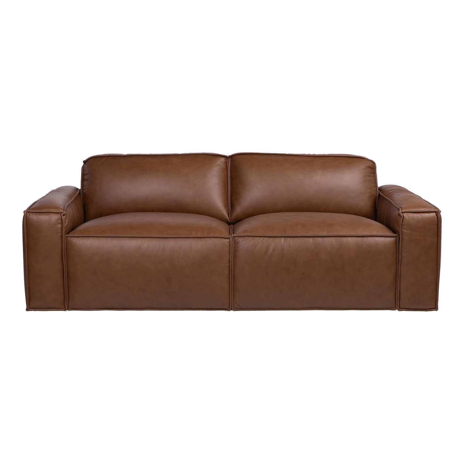 Sofa, 3 vietų, natūralios odos, ruda, 200 × 95 × 72 cm