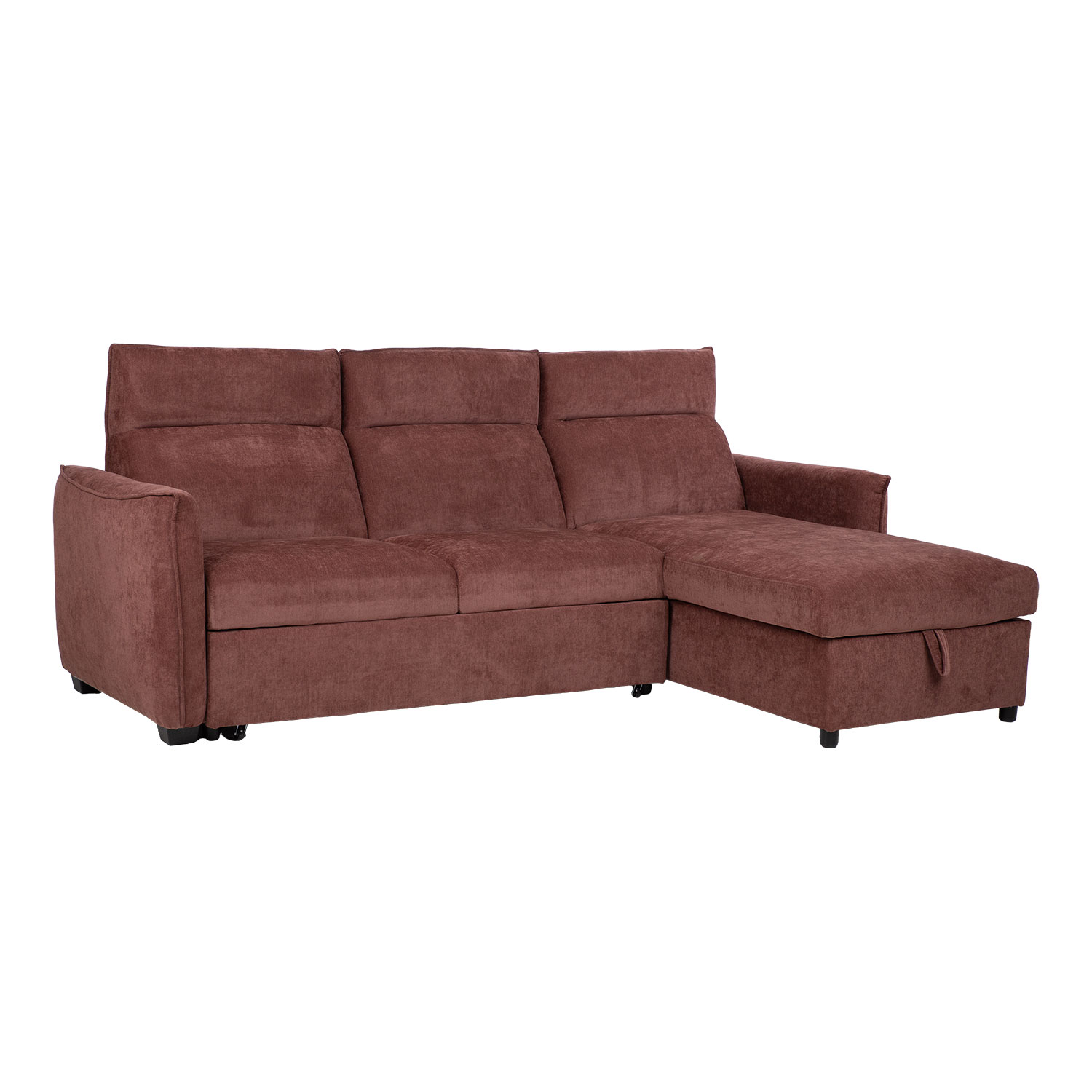 Kampinė sofa-lova su daiktadėže ir keičiama kampo puse, tamsiai rožinė, 244 × 155/88 × 102 cm