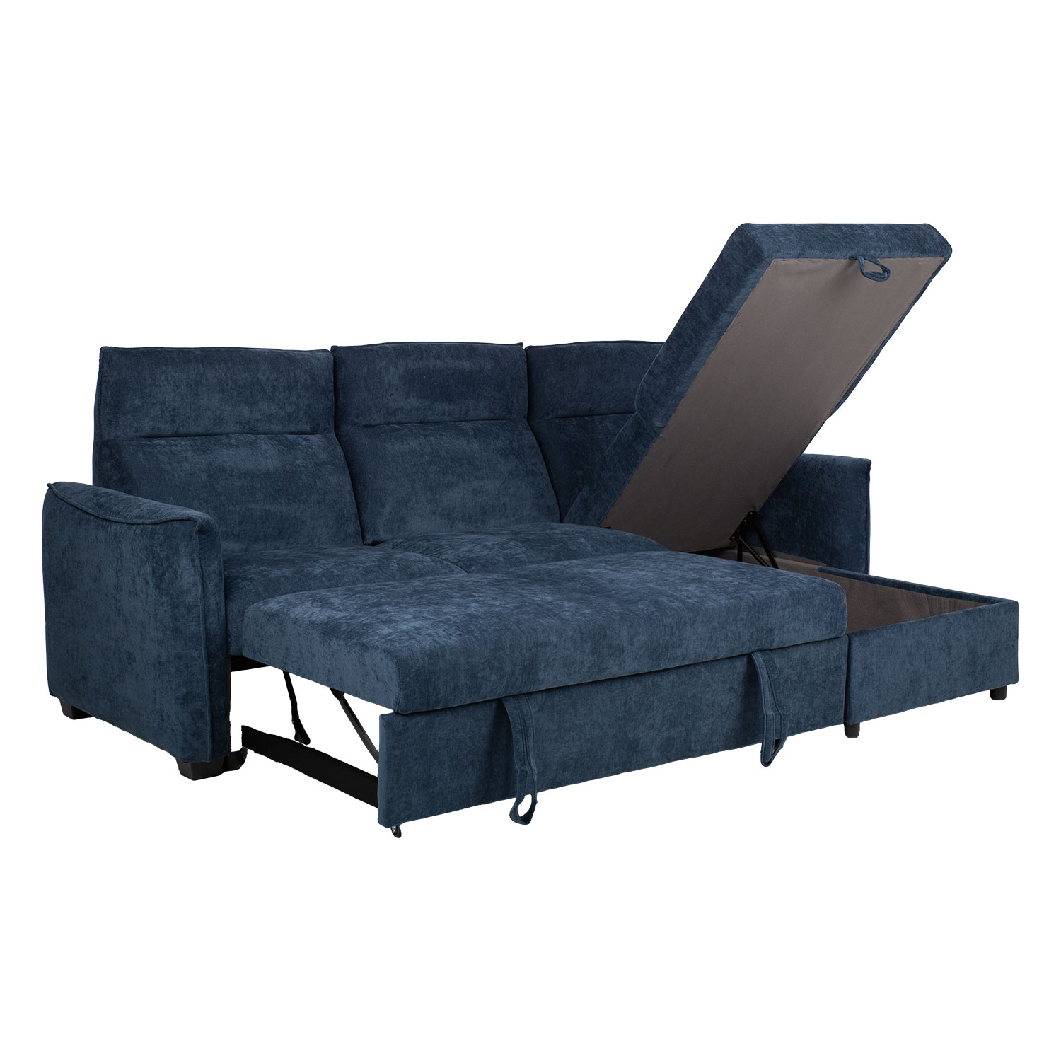 Kampinė sofa-lova, mėlyna, 244 × 155/88 × 102 cm