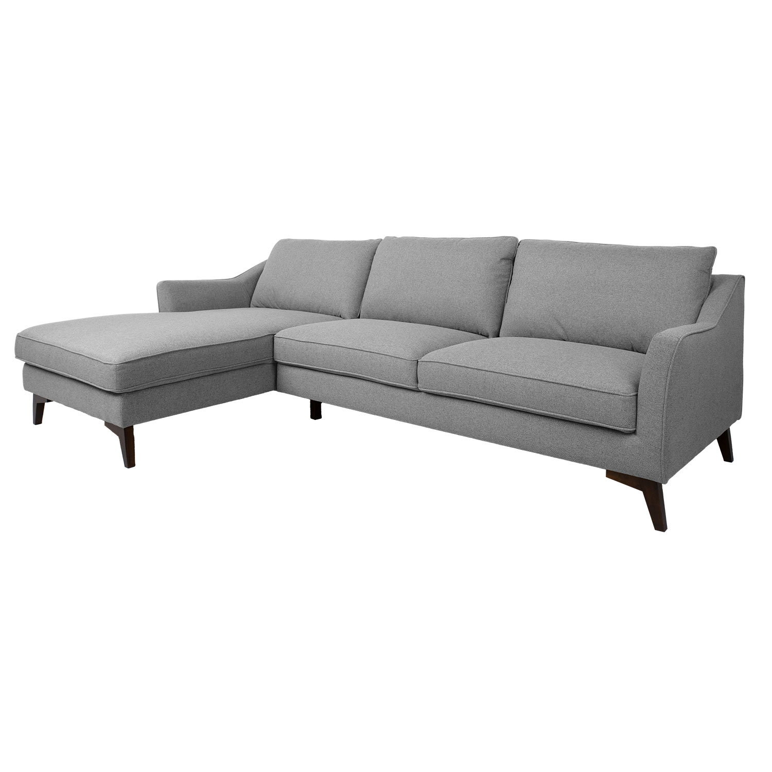 Kampinė sofa, kairinė, pilka, 286 × 160/90 × 86 cm