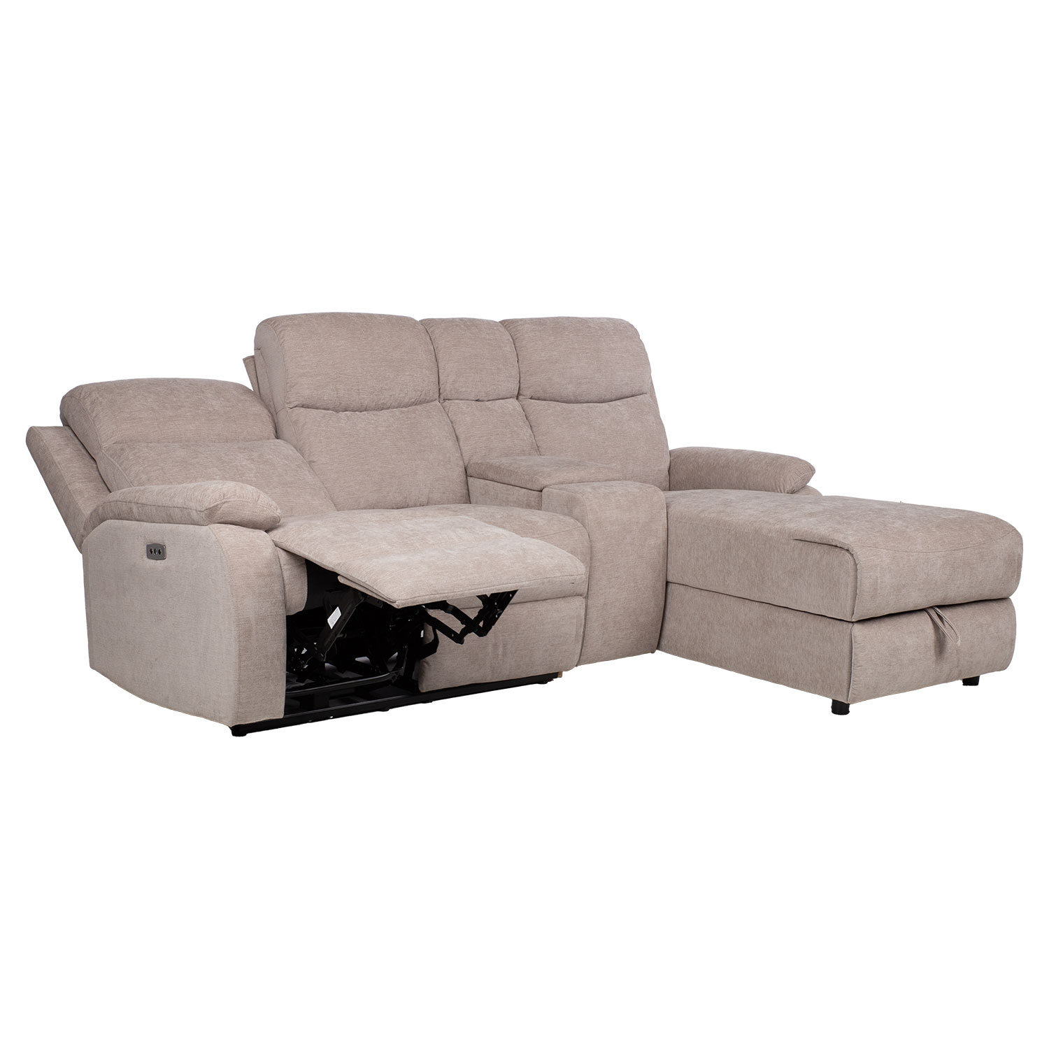 Kampinė sofa, dešinysis kampas, elektrinis ir mechaninis atlošimas, šviesiai pilka, 225 × 93/164 × 99 cm 2