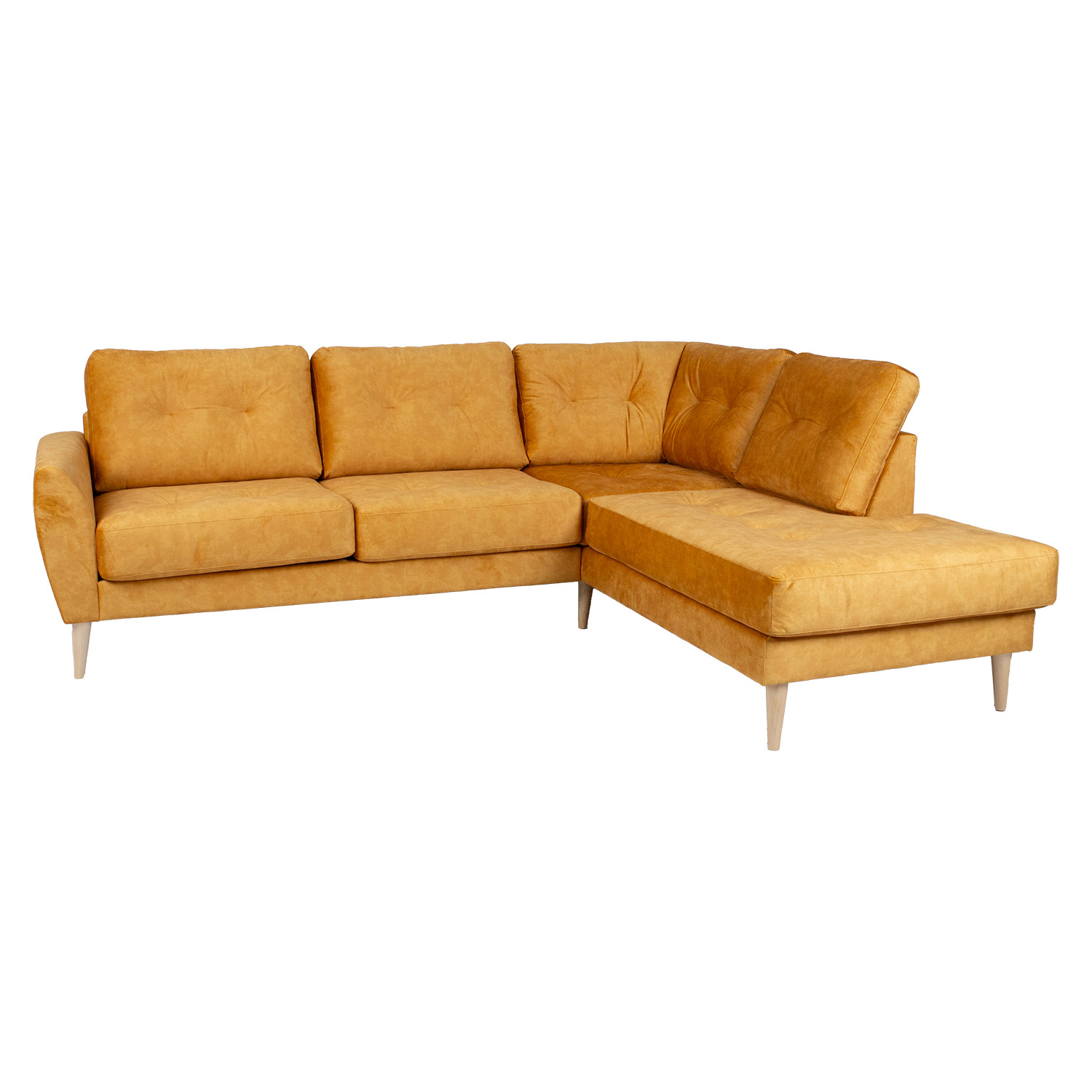 Kampinė sofa HEIVI, dešininė, geltona, 250 × 200/90 × 90 cm
