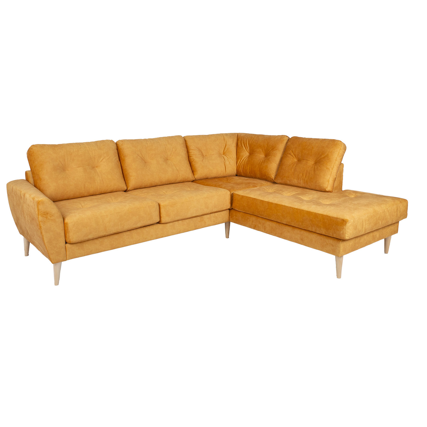 Kampinė sofa HEIVI, dešininė, geltona, 250 × 200/90 × 90 cm