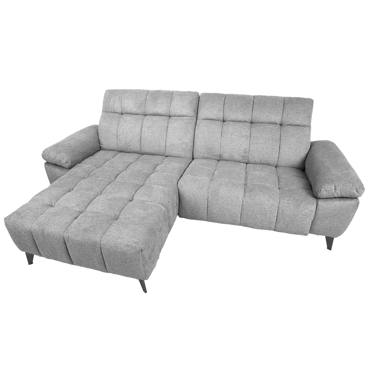 Kampinė sofa, kairinė, su elektriniu kojų atramos mechanizmu, šviesiai pilka, 264 × 160/87 × 85/102 cm 3