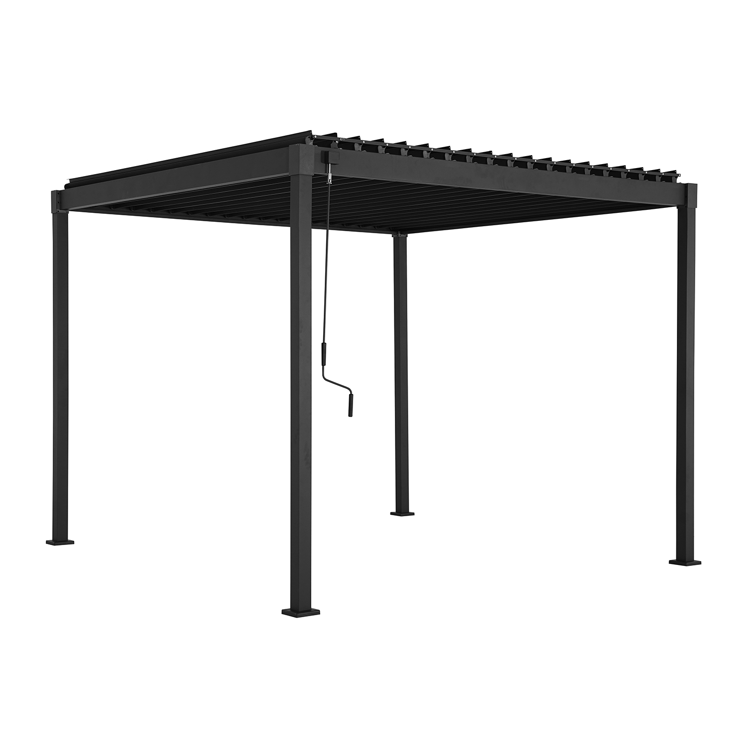 Sodo pavėsinė MIRADOR-80 su reguliuojamu lameliniu stogu, tamsiai pilka, 298,5 × 298,5 × 240 cm