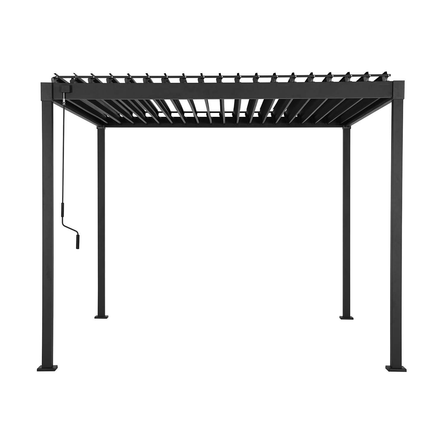 Sodo pavėsinė MIRADOR-80 su reguliuojamu lameliniu stogu, tamsiai pilka, 298,5 × 298,5 × 240 cm