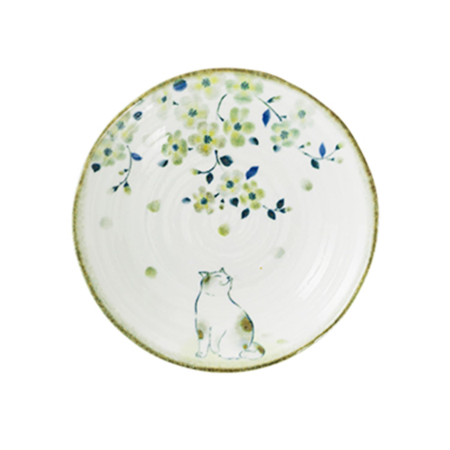 Porcelāna bļodiņa ar kaķa un ķiršu ziedu dekoru, Ø 16,5 × 4 cm