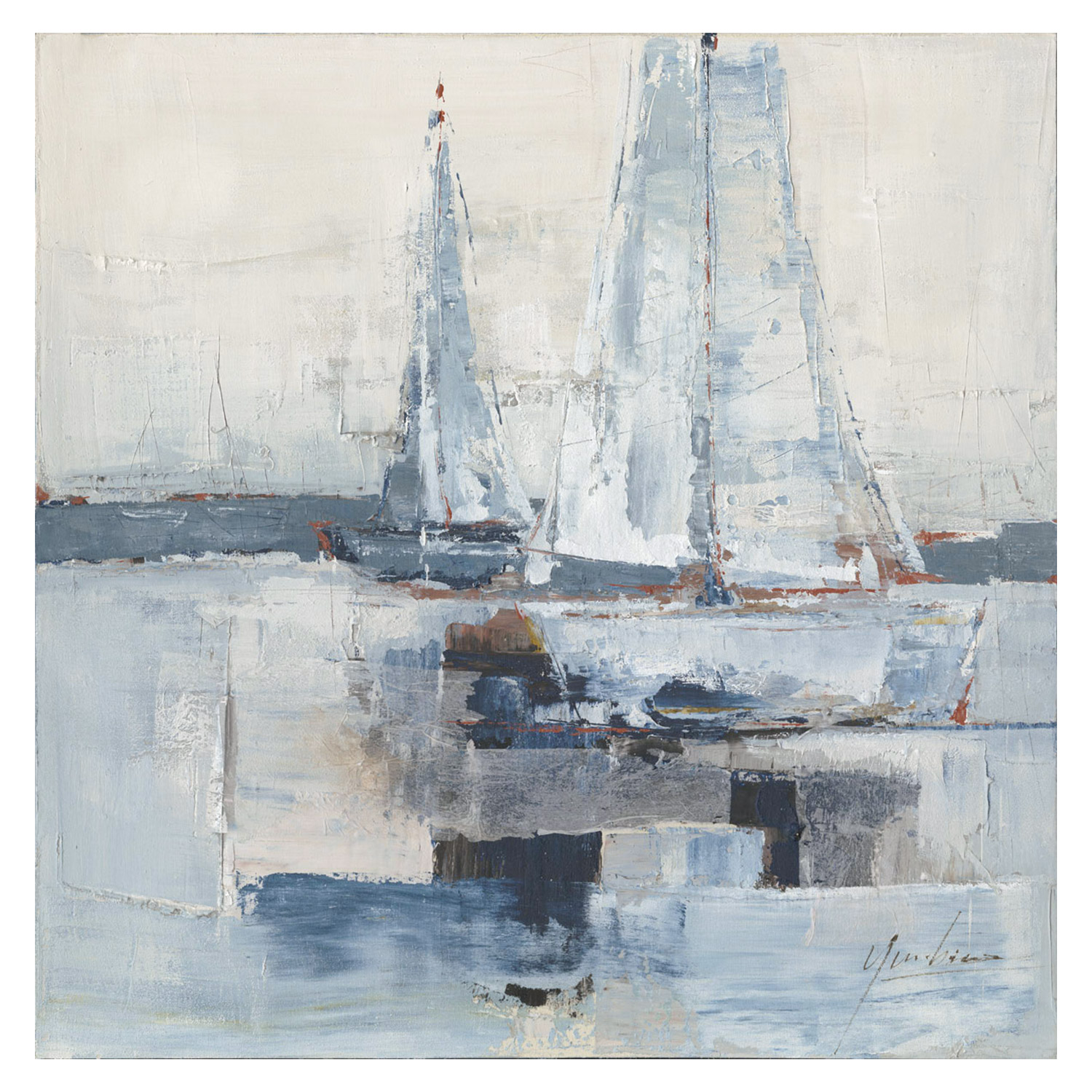 Aliejinis paveikslas Burlaiviai jūroje, 100 × 100 cm