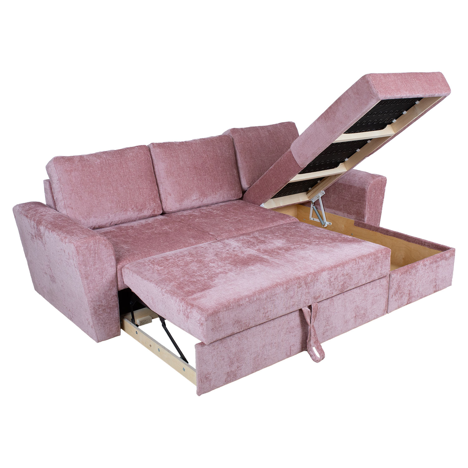 Kampinė sofa-lova INGMAR, rožinė, 242 × 168/92 × 92 cm