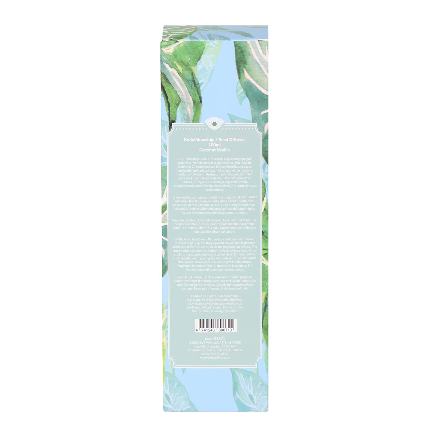 Namų kvapiklis su lazdelėmis Coconut Vanilla, šviesiai mėlynas, 6,3 × 6,3 × 9,8 cm 3