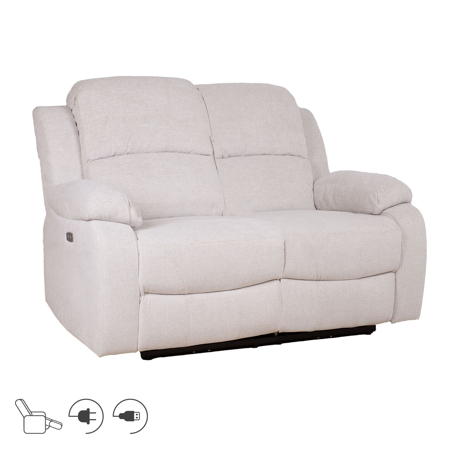 Sofa, 2 vietų elektrinė atlošiama, natūraliai balta, 150 × 96 × 100 cm