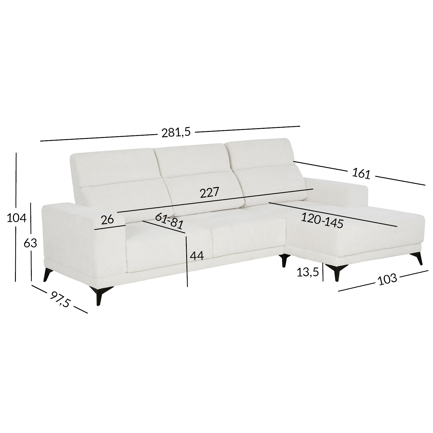Kampinė sofa DARLA su zigzagine spyruokle, šviesiai smėlinė, 281,5 × 97,5/161 × 104 cm