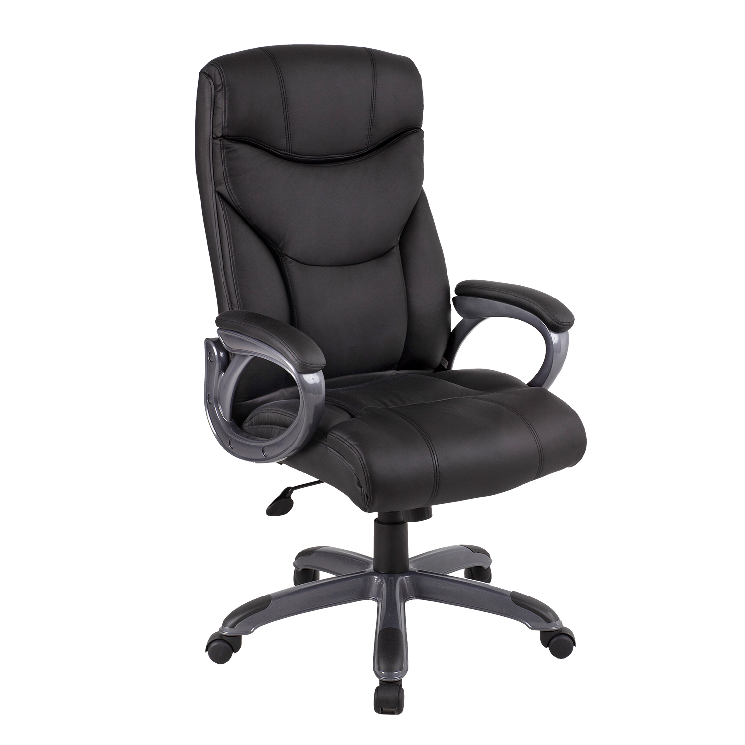 Darbo kėdė su dirbtinės odos sėdyne ir atlošu, juoda, 73,5 × 65,5 × 115–124 cm