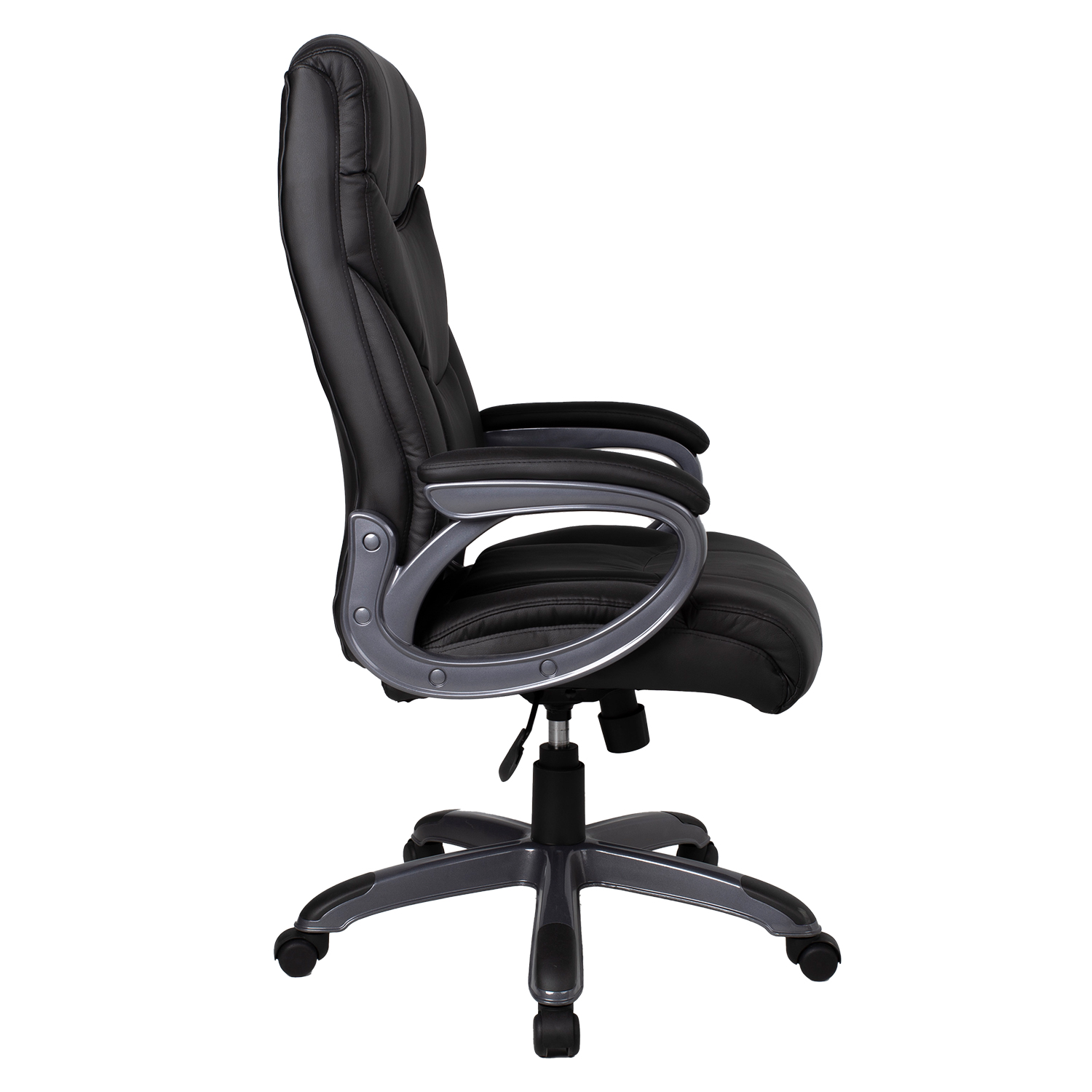 Darbo kėdė su dirbtinės odos sėdyne ir atlošu, juoda, 73,5 × 65,5 × 115–124 cm 2