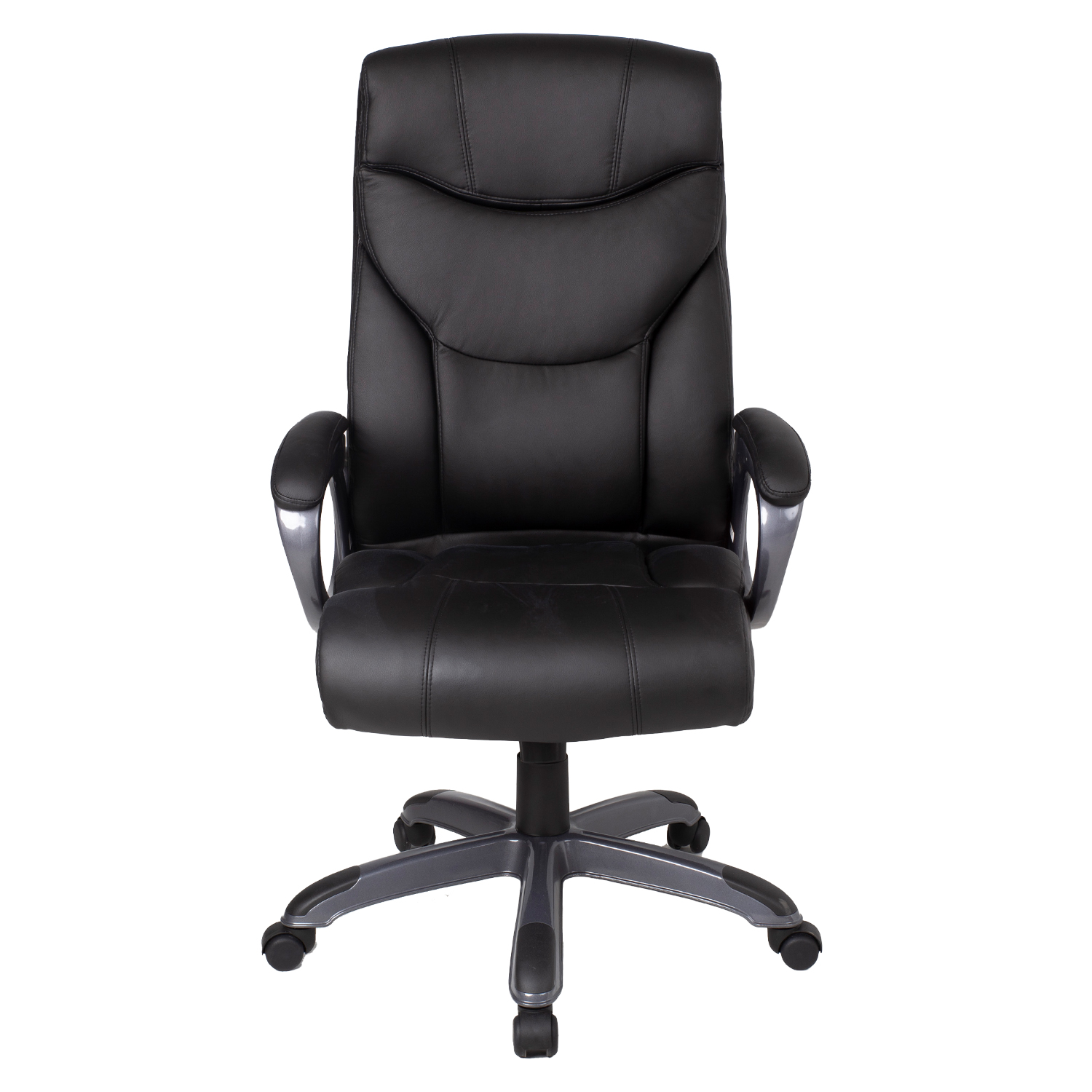 Darbo kėdė su dirbtinės odos sėdyne ir atlošu, juoda, 73,5 × 65,5 × 115–124 cm