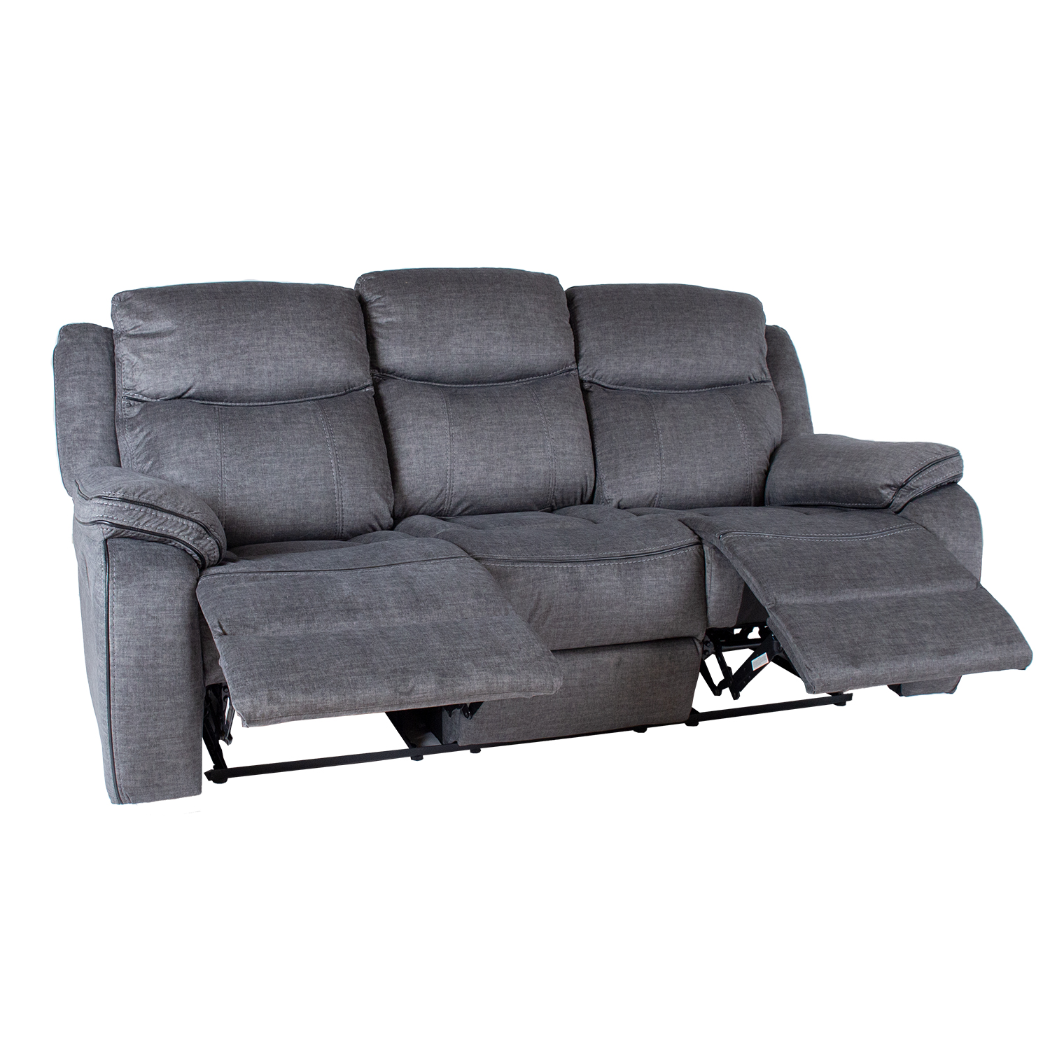 Trivietė sofa su rankiniu atlošimo mechanizmu, pilka, 210 x 98 x 104 cm