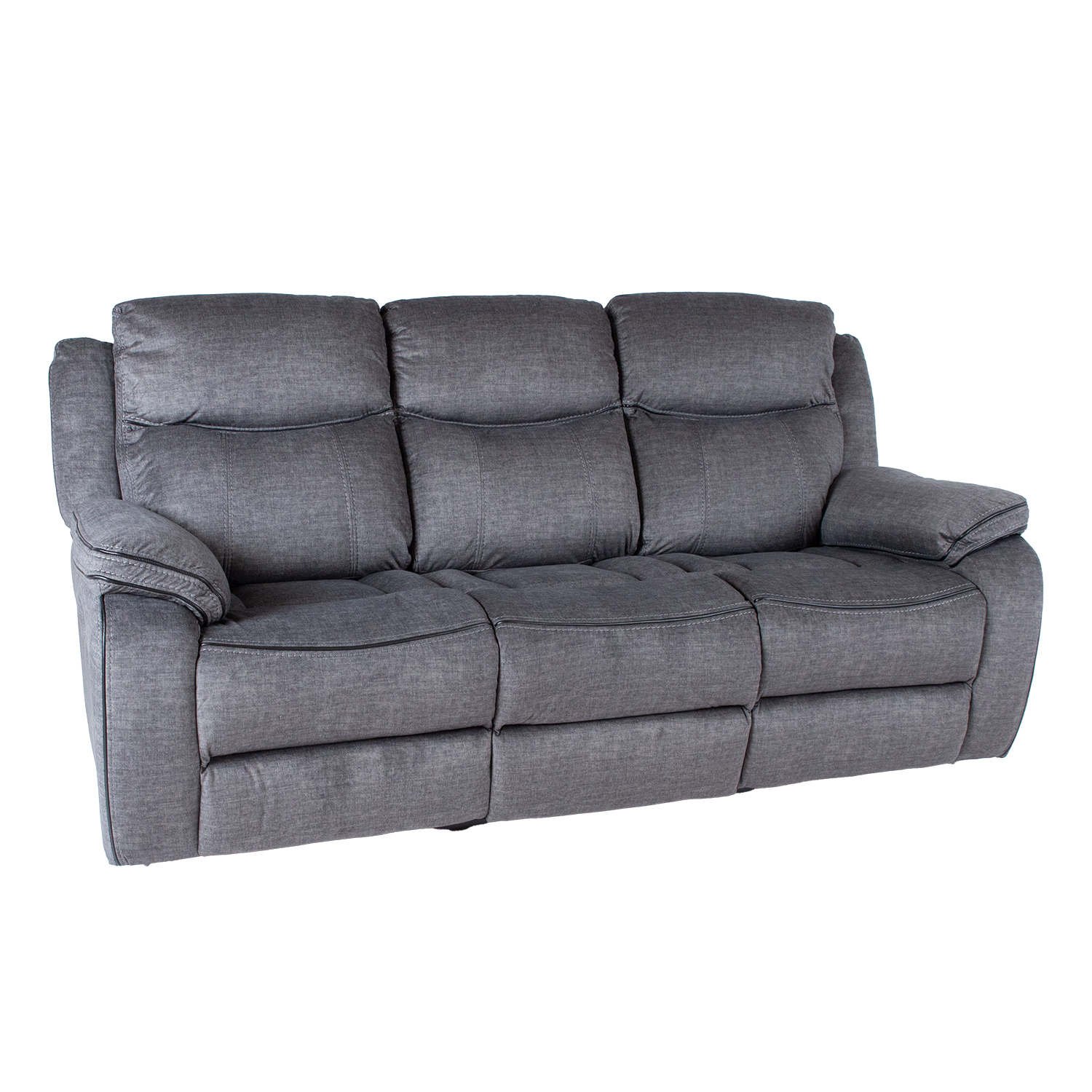 Trivietė sofa su rankiniu atlošimo mechanizmu, pilka, 210 x 98 x 104 cm
