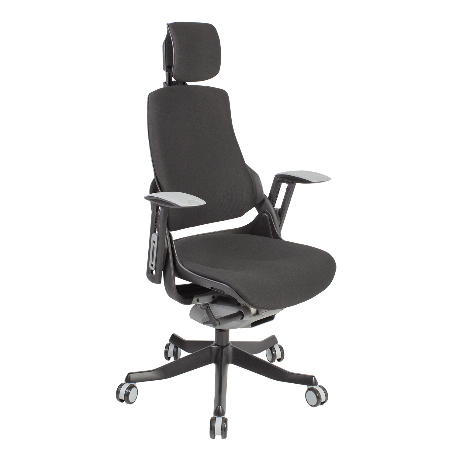 Biuro kėdė su galvos atrama ir sinchroniniu mechanizmu, juoda, 65 × 49 × 112–129 cm