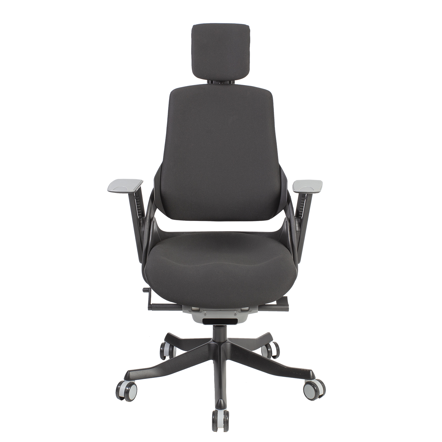Biuro kėdė su galvos atrama ir sinchroniniu mechanizmu, juoda, 65 × 49 × 112–129 cm