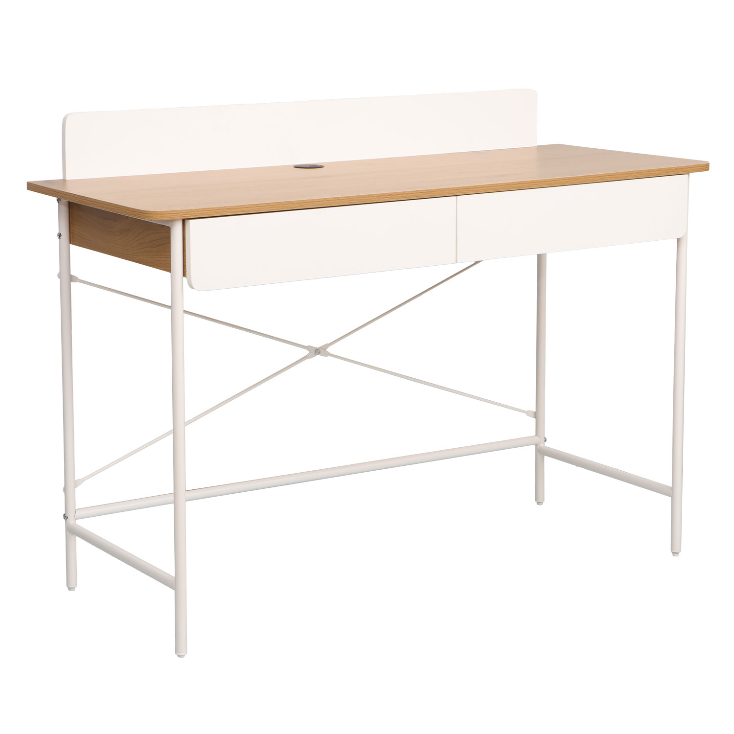 Konsolinis stalas su 2 stalčiais, uosio/baltos spalvos, 120 x 48 x 88 cm