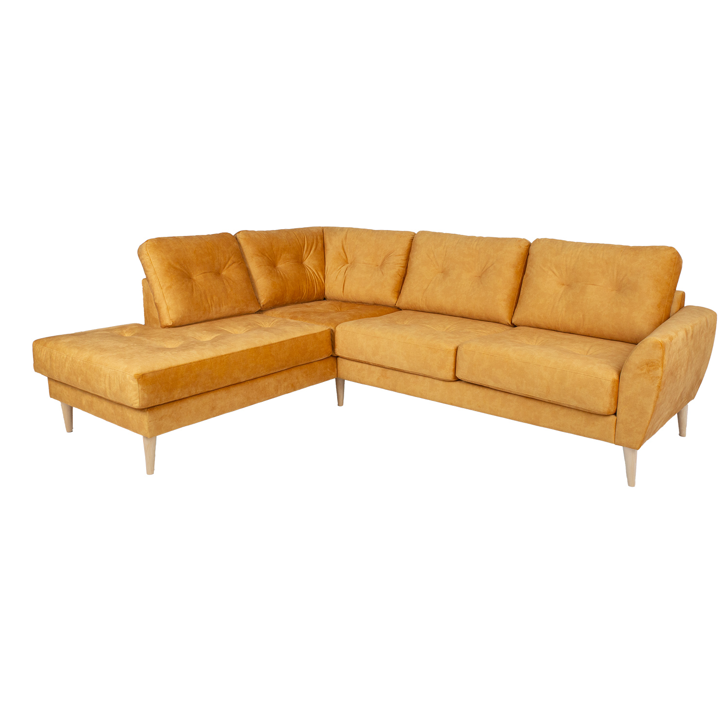 Kampinė sofa HEIVI, kairysis kampas, geltona, 250 × 200/90 × 90 cm