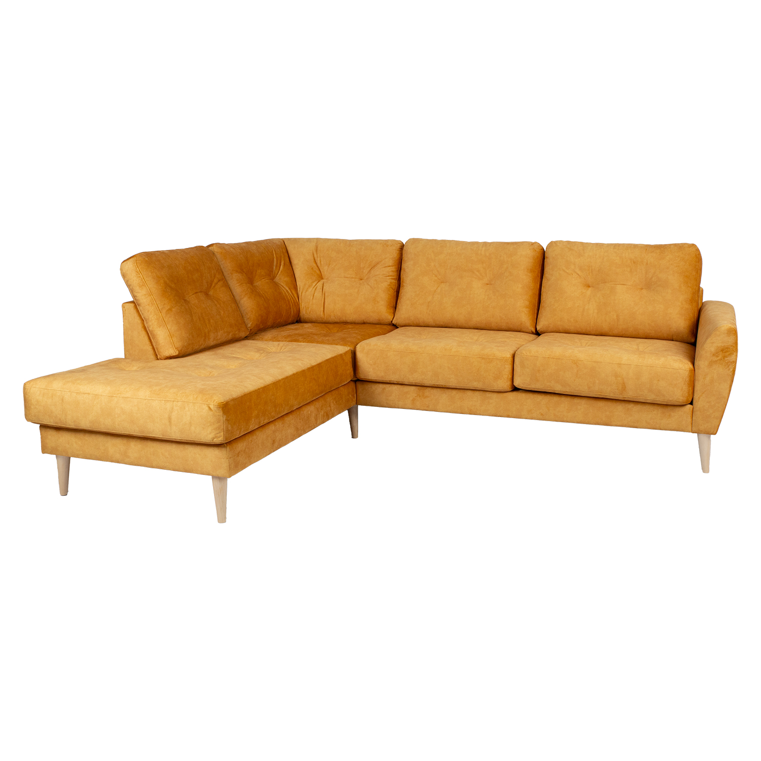 Kampinė sofa HEIVI, kairysis kampas, geltona, 250 × 200/90 × 90 cm