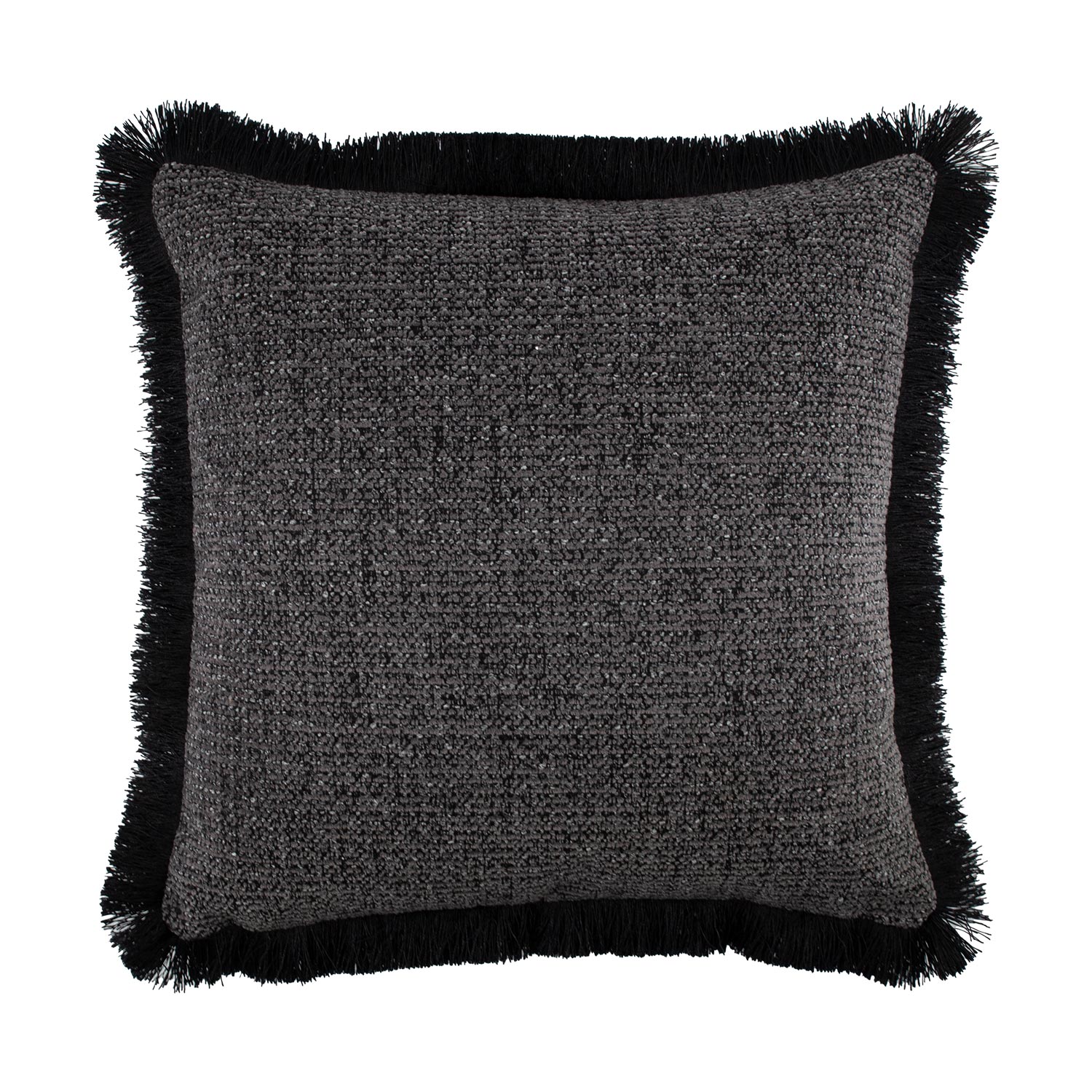 Dekoratyvinė pagalvėlė su užtrauktuku ir kailiniu apvadu, tamsiai pilka, 45 × 45 cm