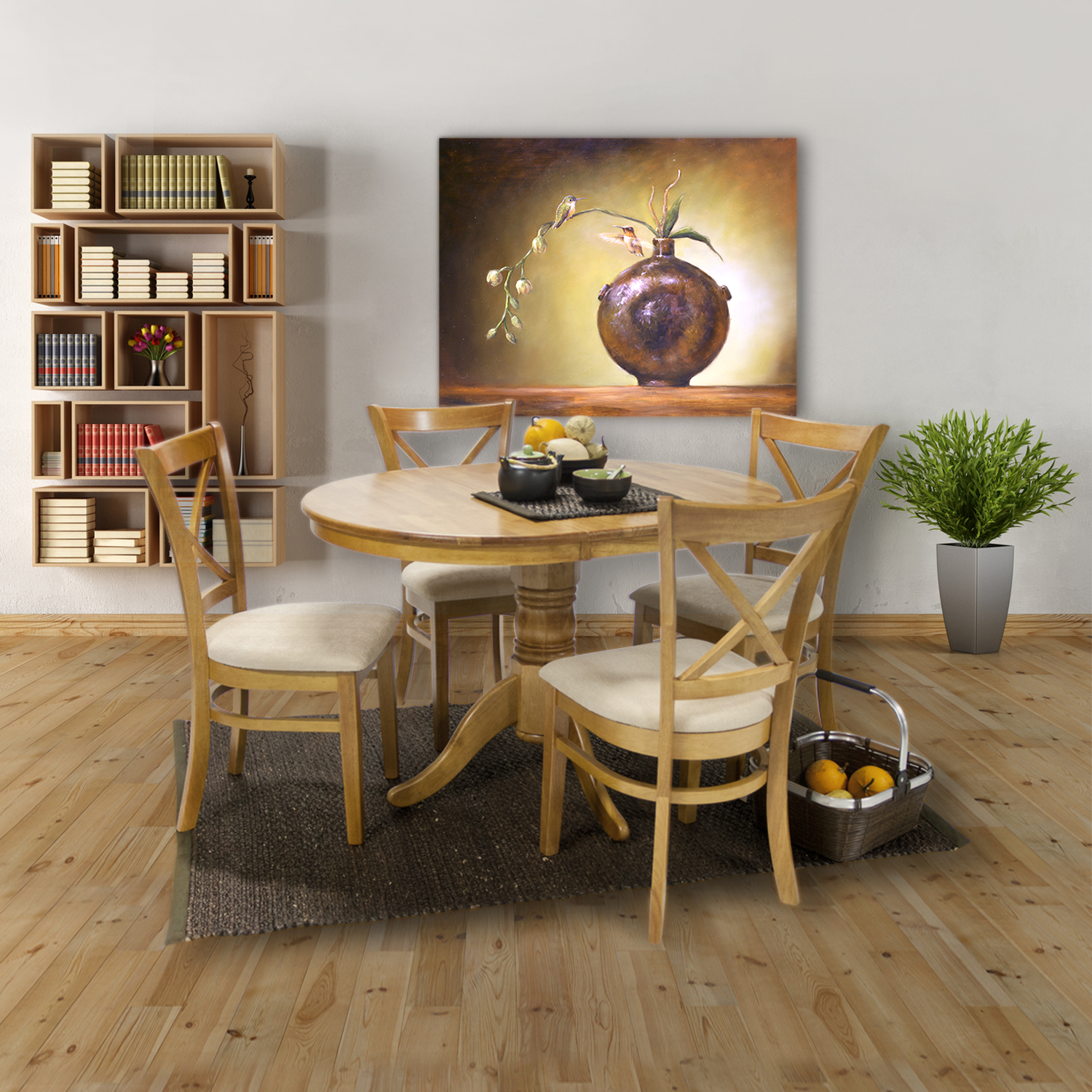 Valgomojo stalo komplektas su 4 kėdėmis, šviesaus ąžuolo spalvos, 90+30 × 74 cm