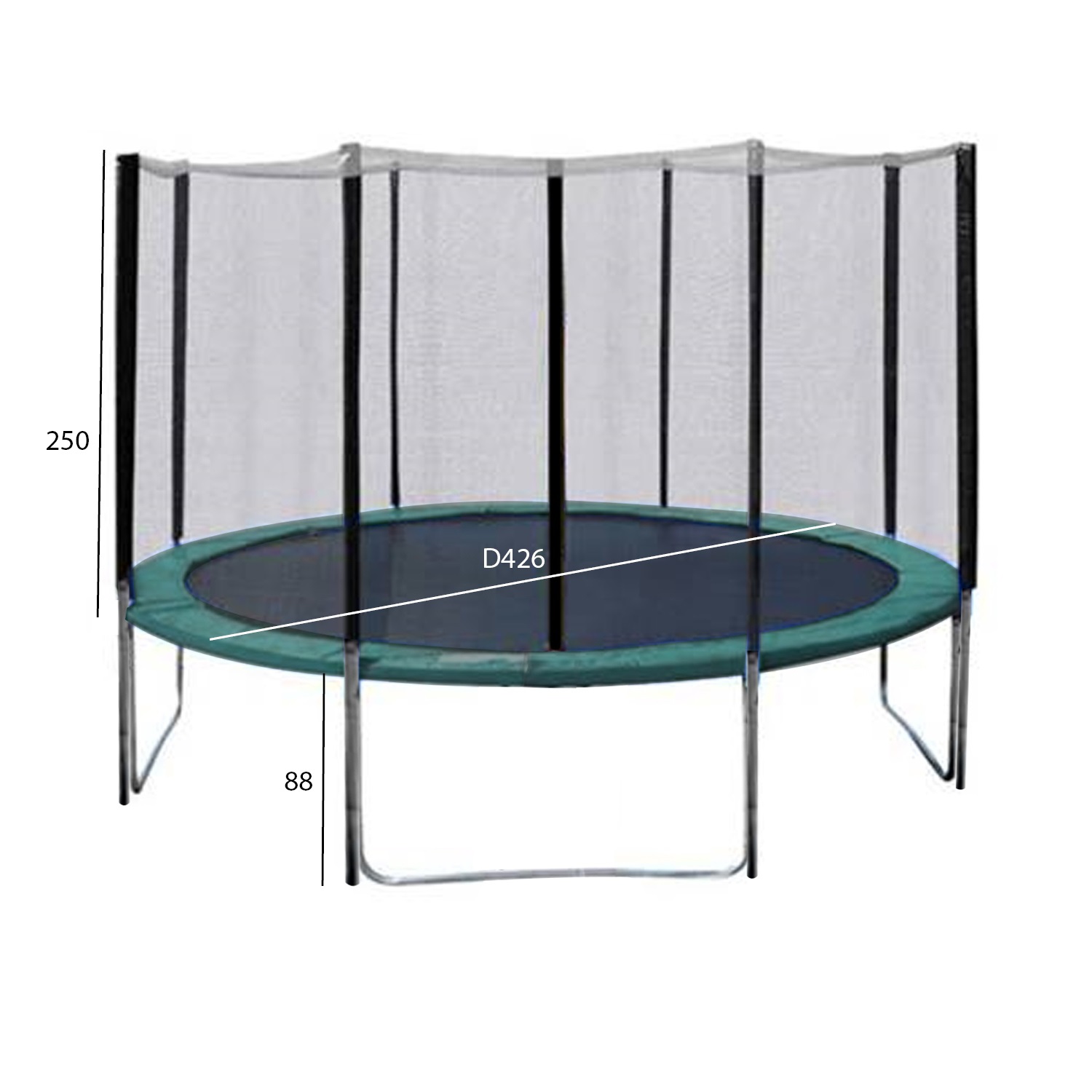 Batuts ar aizsargtīklu, zaļš, Ø 426 cm