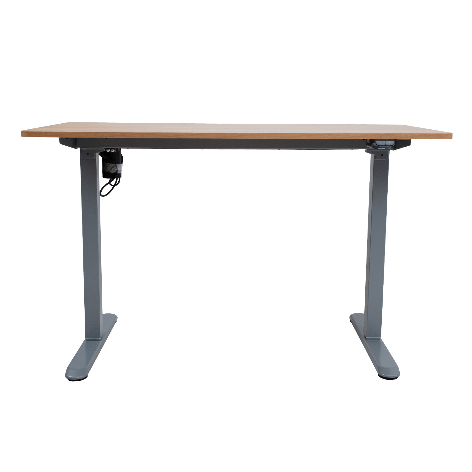 Reguliuojamo aukščio stalas ERGO LIGHT, 1 variklio, ąžuolo/sidabriškai pilkas, 120 × 60 × 73–118 cm