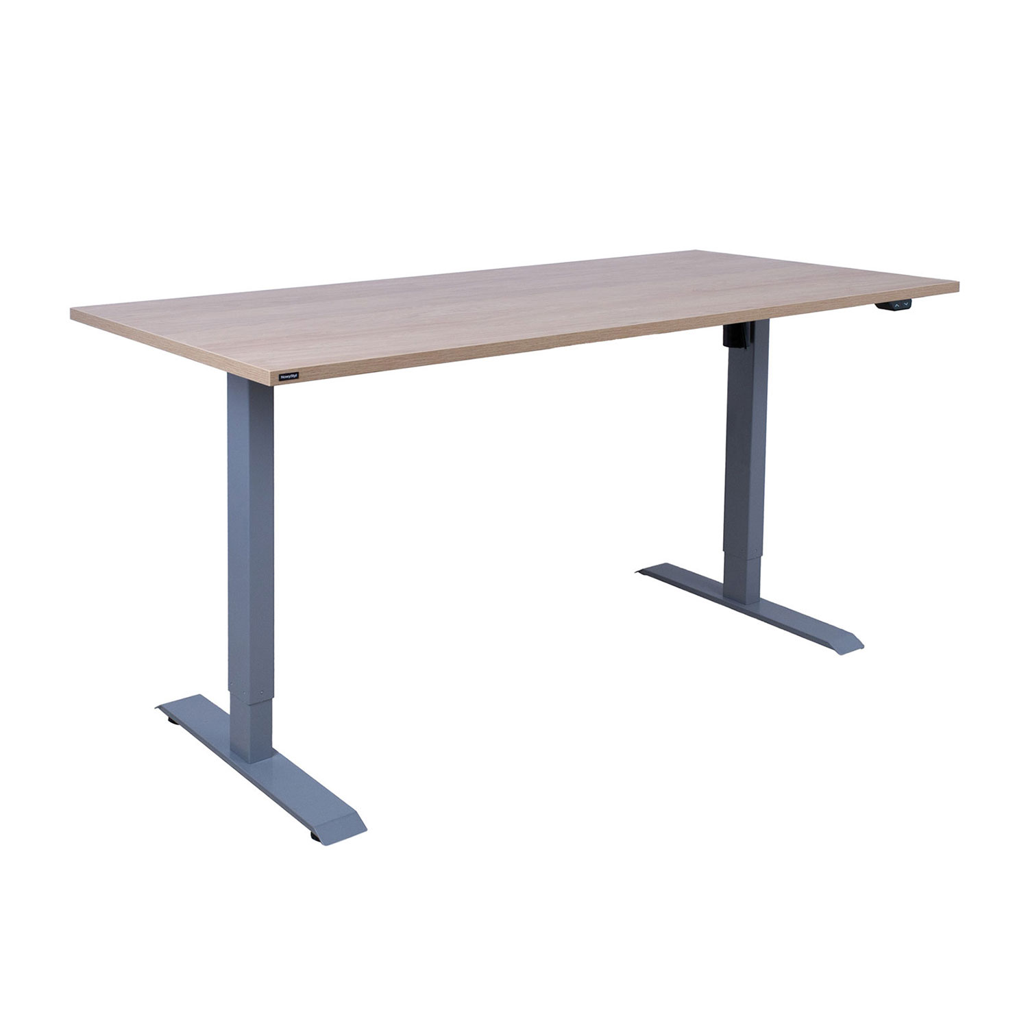 Reguliuojamo aukščio stalas su 1 elektriniu varikliu, medienos/sidabro pilkos spalvos, 160 × 80 × 71–121 cm