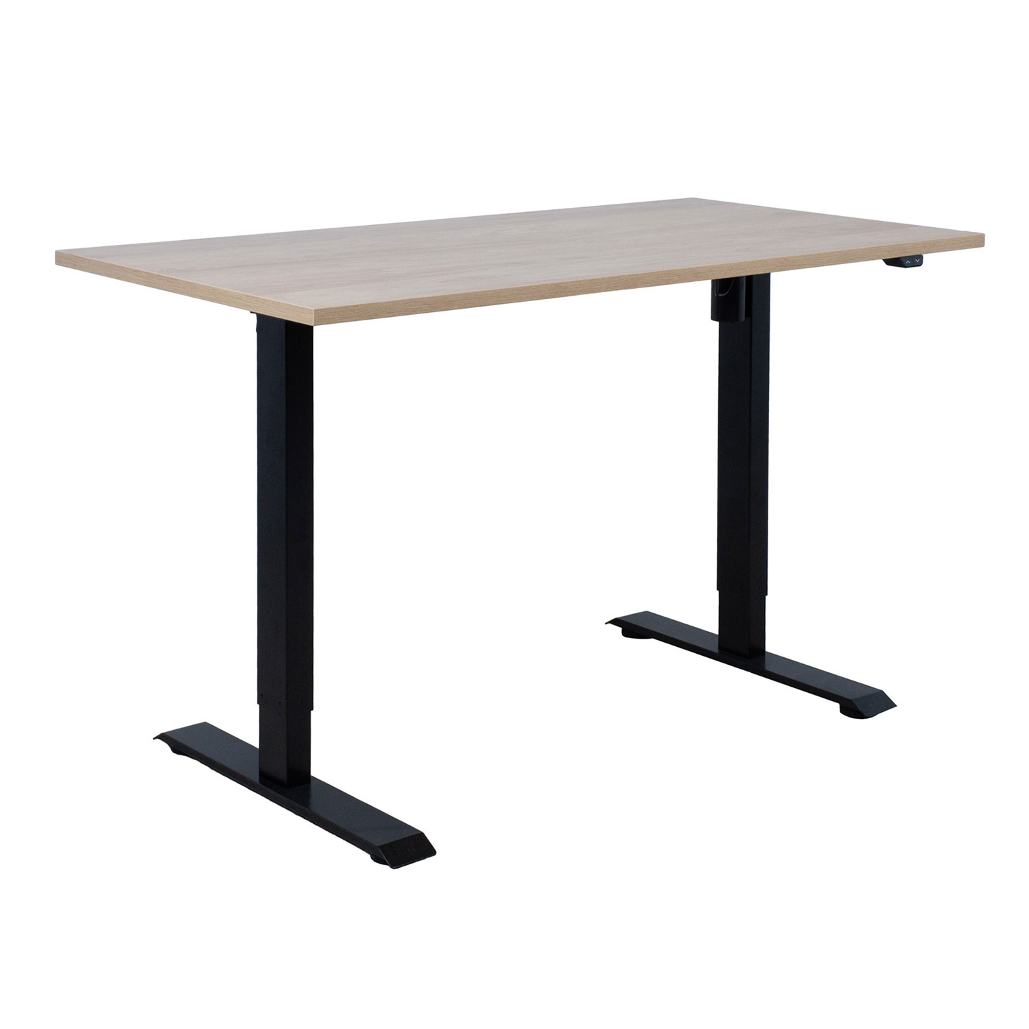 Reguliuojamo aukščio stalas su 1 varikliu, hikorės rašto, 140 × 70 × 71–121 cm
