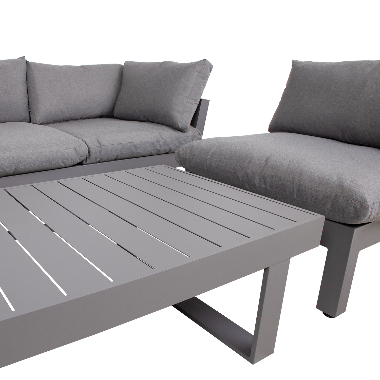 Lauko baldų komplektas su moduline sofa ir stalu, pilkas 2