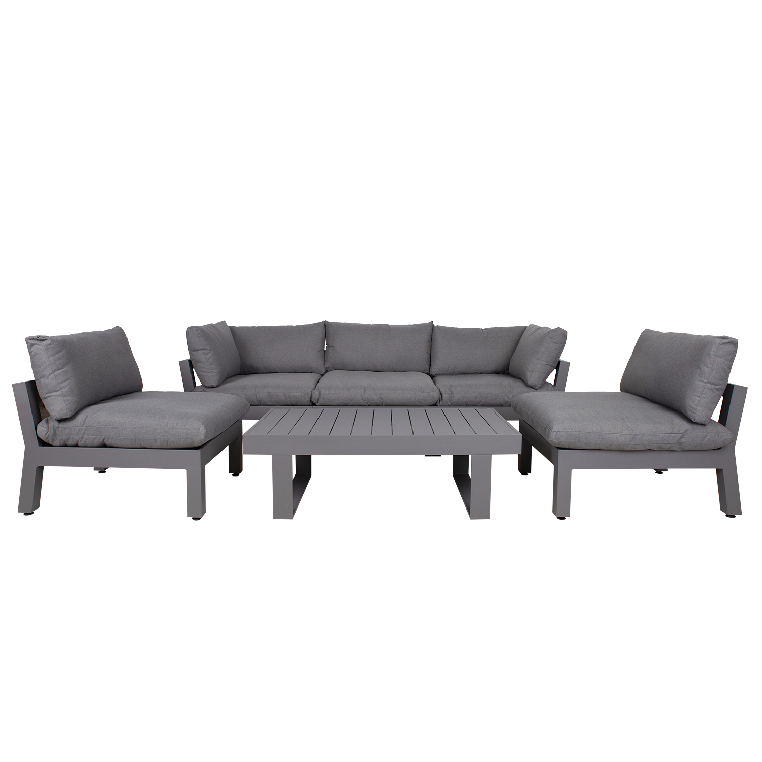 Lauko baldų komplektas su moduline sofa ir stalu, pilkas