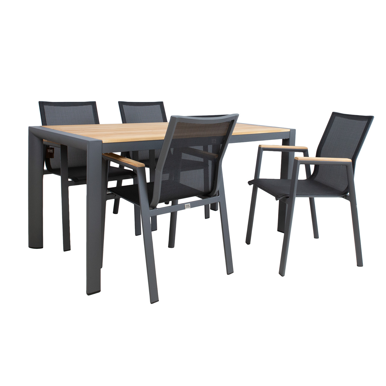 Lauko baldų komplektas TAMPERE su tikmedžio stalviršiu, tamsiai pilkas ir juodas, 160 × 80 × 75 cm, 5 dalių 2