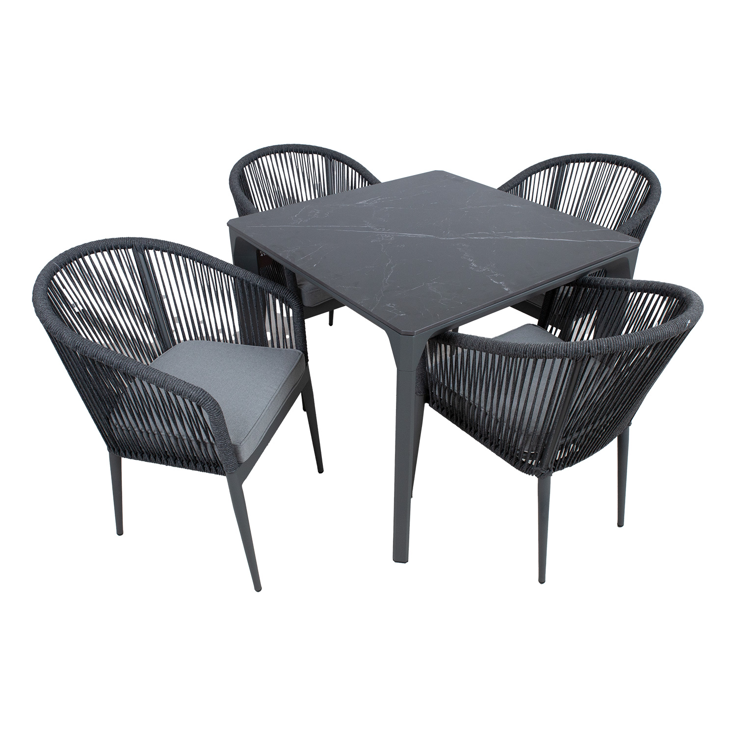 Lauko baldų komplektas su sukepinto akmens stalviršiu, 5 dalių, pilkas, 90 × 90 × 75 cm
