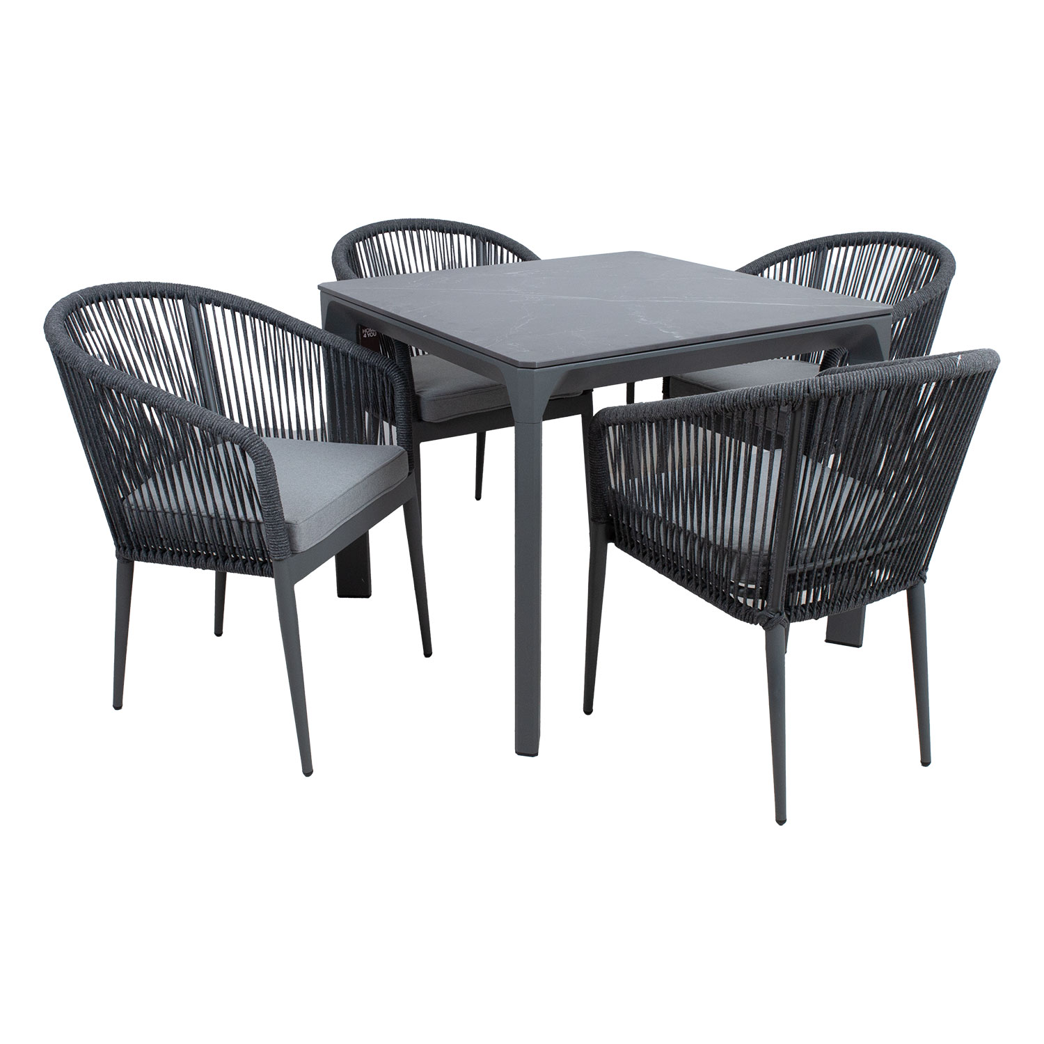 Lauko baldų komplektas su sukepinto akmens stalviršiu, 5 dalių, pilkas, 90 × 90 × 75 cm