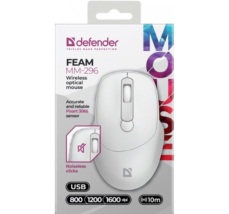 Belaidė optinė pelė defender feam mm-296, balta