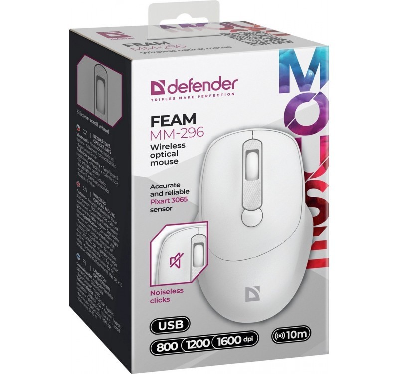 Belaidė optinė pelė defender feam mm-296, balta