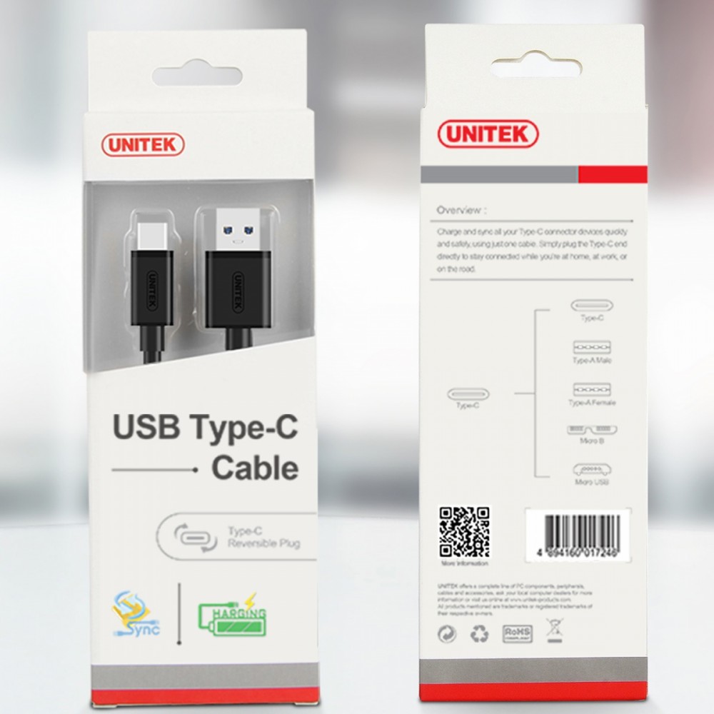 Kompiuterio laidas unitek y-c474bk, usb-c, 1 m