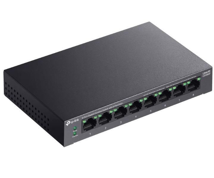 Tp-link litewave ls108gp 8 prievadų nesaugomas poe palaikantis gigabit ethernet komutatorius, juodas