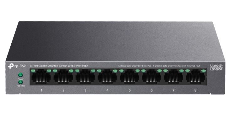 Tp-link litewave ls108gp 8 prievadų nesaugomas poe palaikantis gigabit ethernet komutatorius, juodas