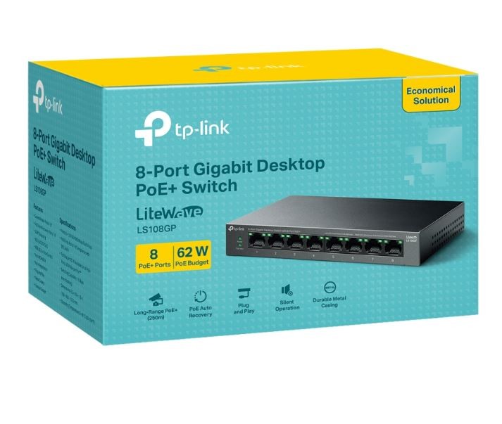 Tp-link litewave ls108gp 8 prievadų nesaugomas poe palaikantis gigabit ethernet komutatorius, juodas