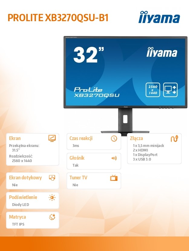 Monitorius iiyama prolite xb3270qsu-b1, 32