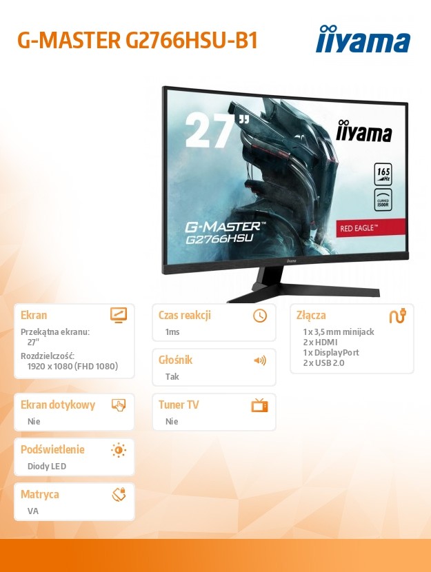 Monitorius iiyama g2766hsu-b1, 27