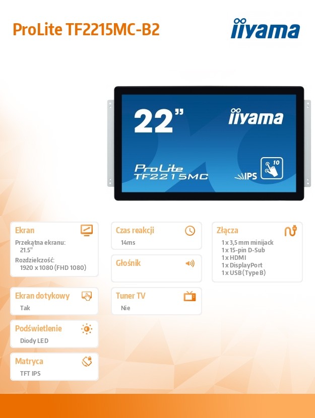 Monitorius iiyama pltf2215mc-b2, 21.5
