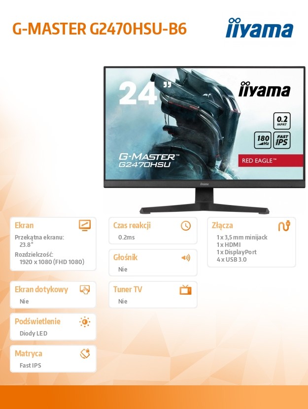 Monitorius kompiuterio ekranas – iiyama – g2470hsu-b6 – 24 colių ips fhd 1920 x 1080 – 0,2 ms – 180 hz – hdmi dp – juoda