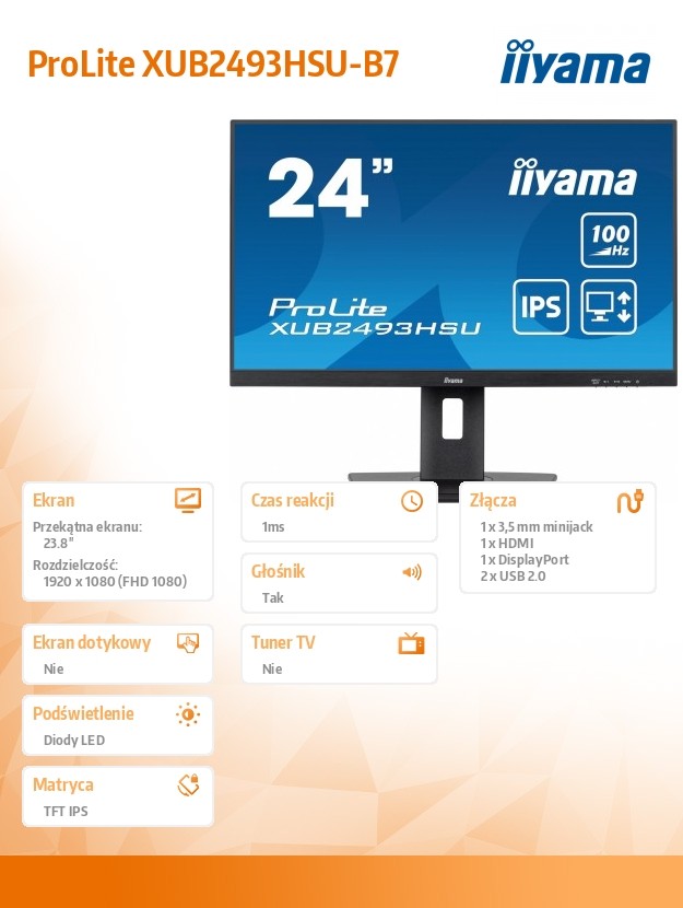 Monitorius led ekranas - iiyama - prolite xub2493hsu-b7 - 24