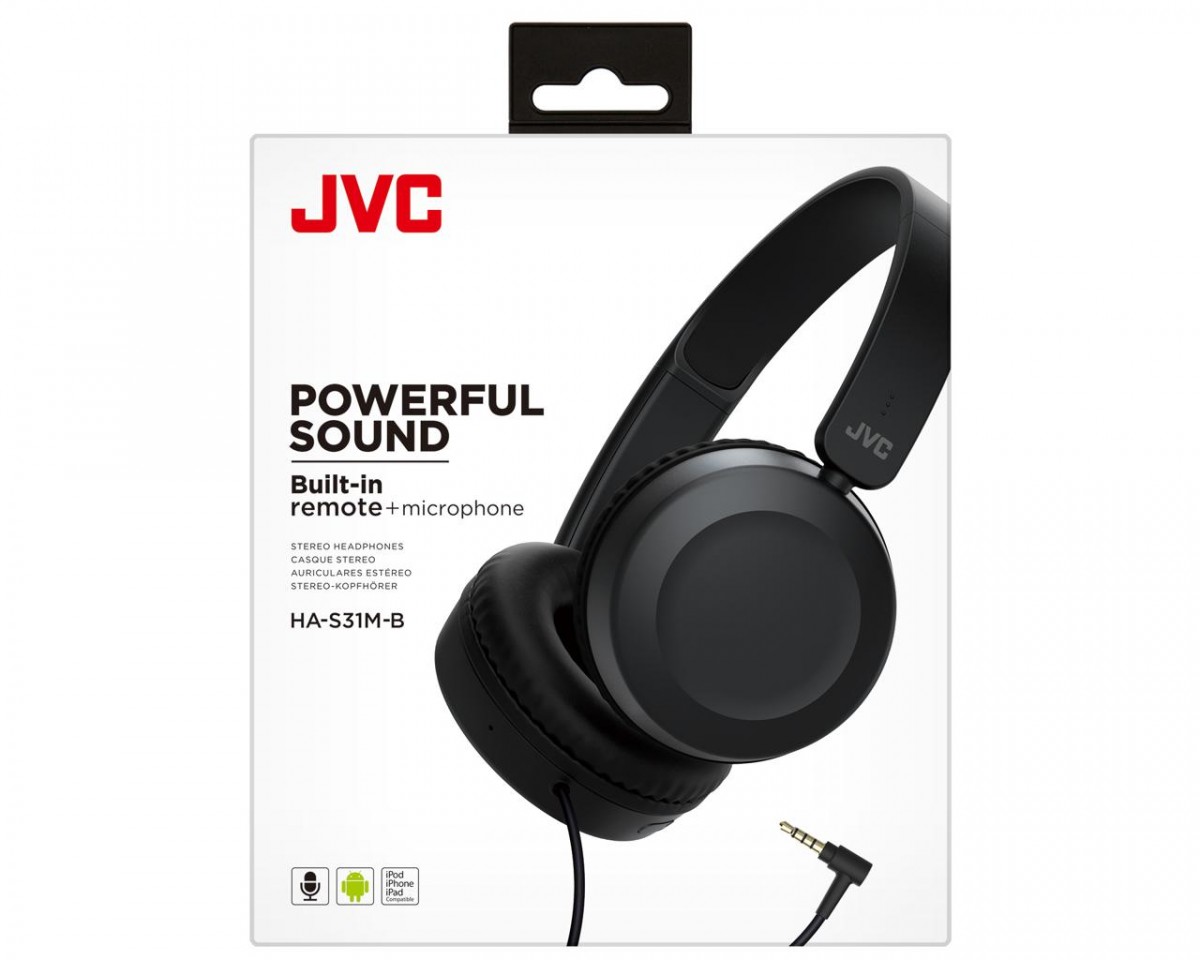 Jvc has-31 be laidinės ausinės į ausis su nuotolinio valdymo pultu ir mikrofonu juodos spalvos
