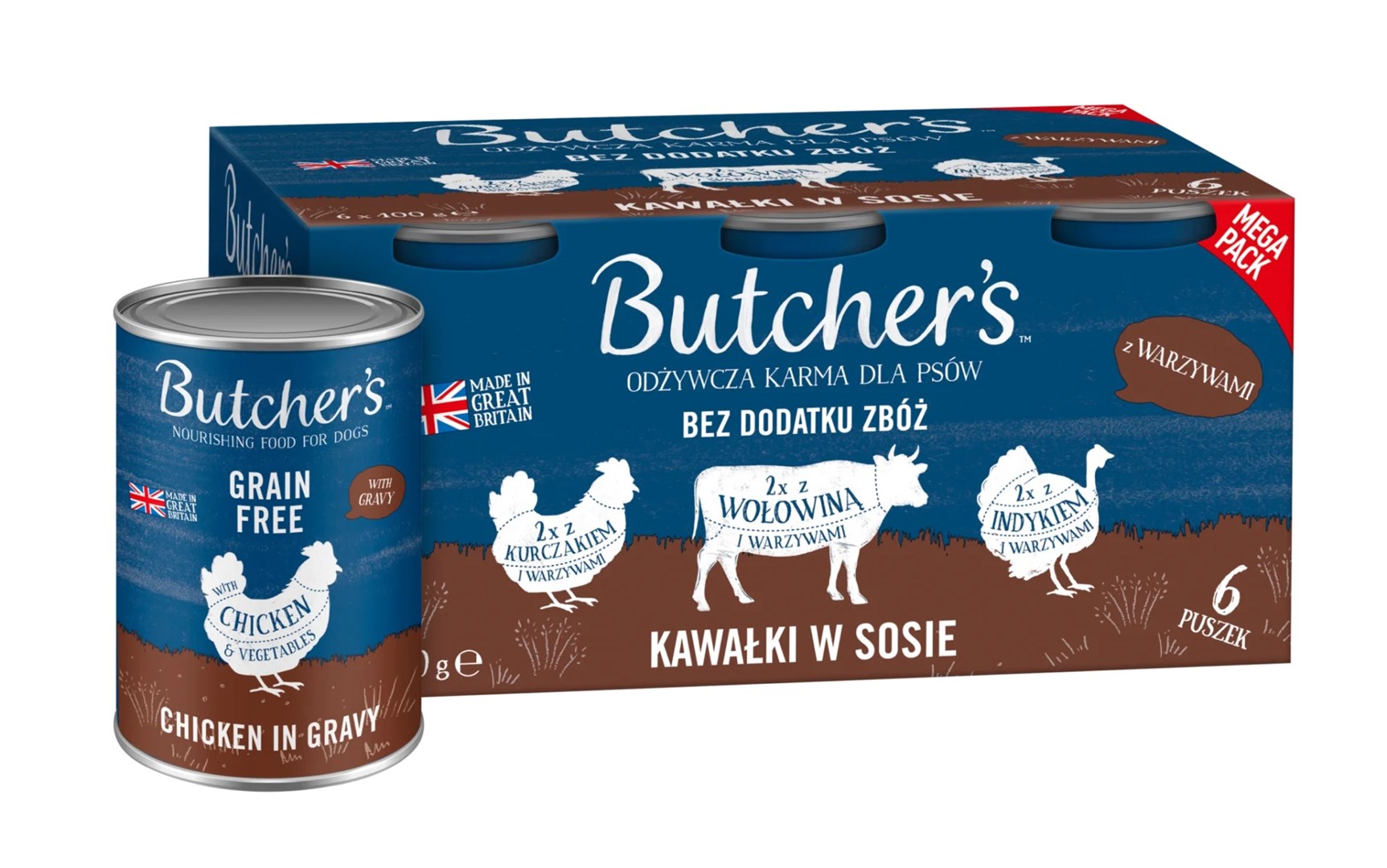 Butcher's original su paukštiena ir jautiena, 6x400 g